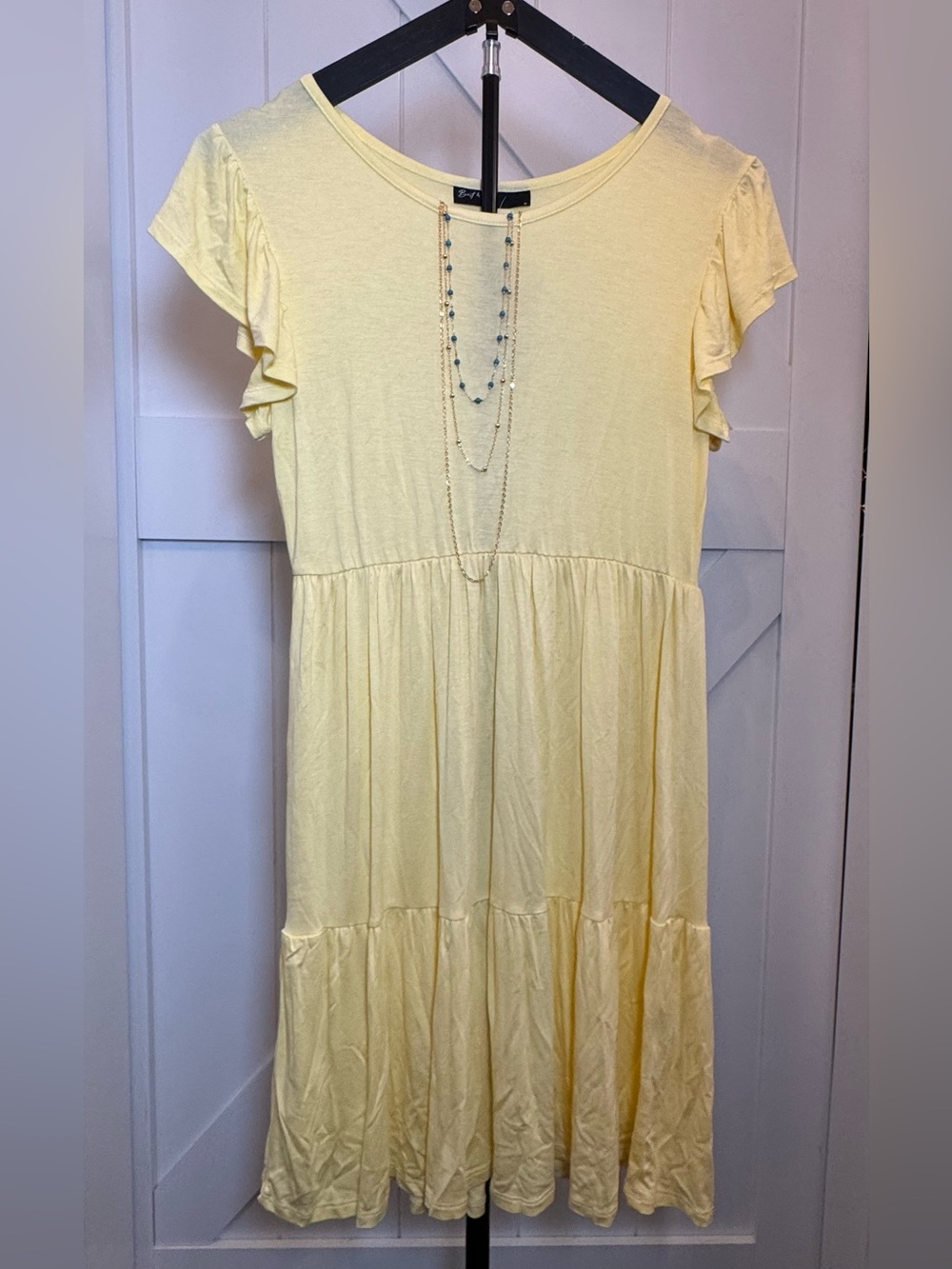 Pastel Tiered Flutter-Sleeve cottagecore dress.